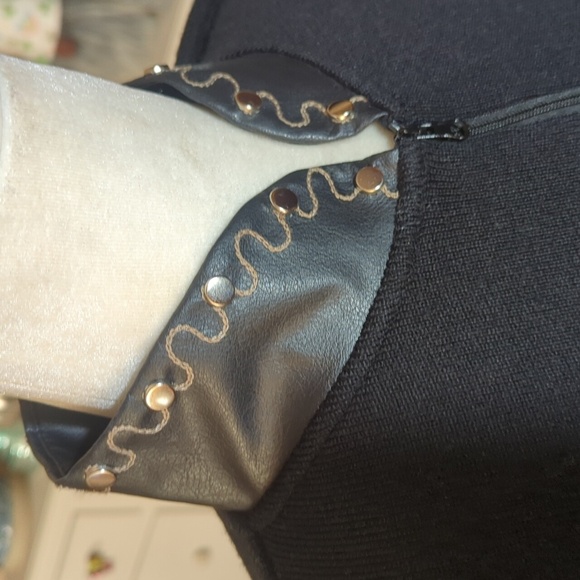 Victor Costa Designer Black Wool/Vegan Leather Embroidered Studded Jacket Sz S - Picture 5 of 12